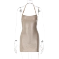 Sexy gold sequined halter mini dress for women with a shimmering slim-fit design - S / Khaki