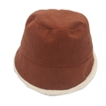 Caramel corduroy bucket hat with thick white faux fur lining for winter warmth - Adjustable / Rust Red