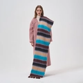 Colorful striped winter shawl scarf with pompom details in blue and brown tones - 37*210cm / Blue Brown Striped Pom Pom