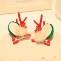 Pair of Christmas reindeer antler hair clips with red antlers, green ears and white mink fur - Hair Clip 17# (Pair)
