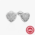 S925 sterling silver heart stud earrings with sparkling pave zircon settings - Simple Pavé Heart Zirconia