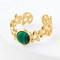 Gold star hollow ring with a green malachite stone inlay in an adjustable open design - Adjustable Open / Hollow Star Dark Green Stone / Gold/Dark Green