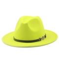 Flat brim wool jazz fedora hat in vibrant fluorescent green with black leather band - M (56-58cm) / Neon Yellow