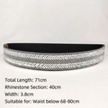 Elastic black waist belt with silver rhinestones and geometric V-shaped pattern - Style F - Black Base Silver V-Pattern Rhinestones / Standard 71cm