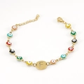 Gold Evil Eye bracelet with multi-color beads and engraved letter F charm pendant - Letter F