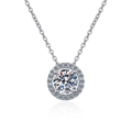 Collier classique en argent 925 et moissanite avec un pendentif halo brillant taille ronde - Style sans clip / 0.3ct Pierre à haute teneur en carbone