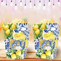 Disposable paper popcorn snack box with vintage summer lemon and tile patterns - Popcorn Boxes 6PCS