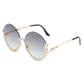 Occhiali da sole tondi da donna con montatura in metallo dorato e strass scintillanti - Montatura con strass bianchi e lente verde sfumata