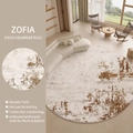 Beige round faux cashmere rug with brown abstract pattern and non-slip cotton backing - Diameter 80cm / Sophia