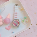Cute candy-colored girl quartz watch with pink and white silicone strap for children - Candy Pattern / White
