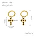 Orecchini a croce in acciaio inossidabile placcato oro 18k con pietre nere e misure - Croce (991) / Oro
