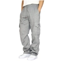 Dettaglio dei pantaloni cargo grigi in cotone con tasca laterale e trama del tessuto - Gk11-1 Grigio Chiaro / Taglia M
