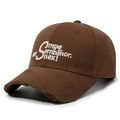 Vintage washed coffee brown baseball cap with embroidered lettering and distressed brim - Coffee