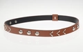 Brown leather belt with silver rivets and metal V-shaped accents on white background - 56-58cm / Brown Belt with Silver Round Studs and V-Shaped Metal (AB45)