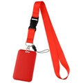 Solid red lanyard with matching plastic card holder and durable quick release buckle - Holder Set / Red