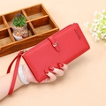 Elegant red faux leather long wallet for women with zipper closure and wrist strap - Red