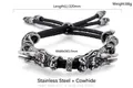 Detail der doppelten Drachenköpfe am 320 mm schwarzen geflochtenen Lederarmband - Drachenmuster Stil (KB87977-BD)