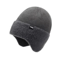 Men's dark grey winter knit trapper hat with warm fleece lining and ear flaps - One Size / Gray