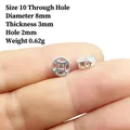 Detailed view of silver coin-shaped DIY beads with dimensions 8mm diameter and 3mm thickness - Style 10/Silver/Hole/8mm
