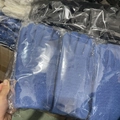 Blue knit double-layer thermal gloves with wave pattern and warm plush lining - Blue
