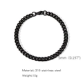5mm black curb chain bracelet in 316 stainless steel with lobster clasp for men and women - 5mm / 18cm / Black