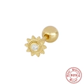 S925 sterling silver gold star stud earring with a central zircon and screw ball back - Gold Radiant Sunburst