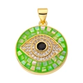 Golden Evil Eye pendant charm with green inlay and black cubic zirconia stones - Green Round Shell Eye Pendant-63