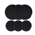 Detailed macro view of 6-piece black cotton rope woven round coasters set texture - Black