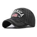 Vintage washed cotton baseball cap with American flag patch and 1776 embroidery - Adjustable / Black