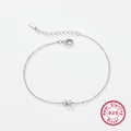 925 sterling silver chain bracelet with zircon letter N charm and adjustable clasp - Letter N / White Gold