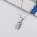 Silver girl pendant necklace with pavé cubic zirconia and 18k white gold plating - Silver Girl
