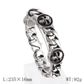 Rugged gothic men's stainless steel Cuban link bracelet with skull charms in silver finish - Silver Round Style (KB156385-KJX)