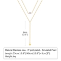 Double-layered gold Y-necklace with imitation pearl and stainless steel drop pendant - 1571-Double Layer Pearl & Ball
