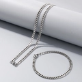 Silver stainless steel Miami Cuban link chain necklace and bracelet set on display - 4mm Steel Color / Bracelet 20CM
