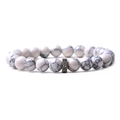 Detail showing white turquoise beaded bracelet with decorative silver metal spacer bead - White Howlite Bracelet