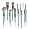 13-piece light blue makeup brush set with wooden handles and green gradient ferrules - Blue OPP Bag (With Logo)