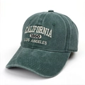 Detail of dark green washed denim baseball cap with California 1850 embroidery - Green