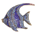Exquise tropische engelvis broche met blauwe en paarse strassteentjes op gouden basis - Blauw
