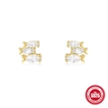 Gold S925 sterling silver fish stud earrings with marquise-cut sparkling zircon stones - Small Fish / Gold