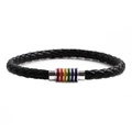 Geflochtenes schwarzes Lederarmband für Herren mit magnetischem Regenbogen-Metallverschluss - Schwarze Lederschnur