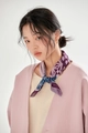 Close-up of floral cotton linen square scarf worn as a stylish neck tie accessory - Dark Purple Paisley