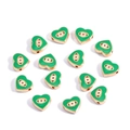Golden heart-shaped beads with green enamel evil eye pattern for DIY jewelry making - Heart / Green