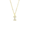 Elegant gold square necklace featuring zircon-encrusted letter I pendant for women - Letter I