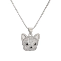 Minimalistische silberne Halskette mit French Bulldog Anhänger und weißen Zirkonia - Silber