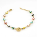 Golden Evil Eye bracelet with multi-colored beads and a letter Z circular charm - Letter Z