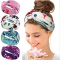 Bohemian paisley and cherry print wide knot headbands for women in four assorted colors - Set 2