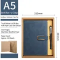 Navy blue A5 notebook gift set with U-shaped magnetic buckle and matching tote bag - Navy Blue Metal Buckle Kraft Set