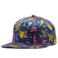 Flat brim snapback hat with blue tropical floral print and butterfly patterns - Deep Blue Tropical Floral Butterfly Style (02)