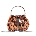Elegant rose gold bucket bag featuring large sequins and silver chain strap - Brown