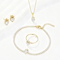 Golden heart crown jewelry set with sparkling crystals including necklace and earrings - Gold Crown White Zircon 4Pcs Set